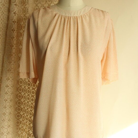 Vintage 1980s Blouse, SK & Company Pink and Cream Top, Grandma Cottage Core - Picture 2 of 10